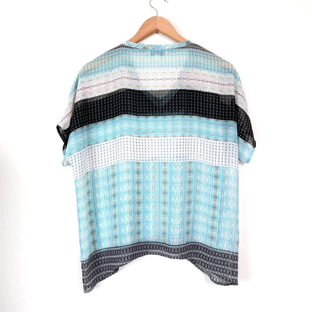 Cabi Size XXS Oversize Sheer Blouse 328 Short Sleeve Stripe Aqua Blue - Picture 6 of 10